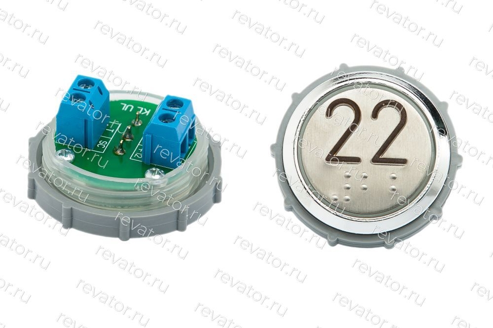 Модуль кнопочный УКЛ с чернением красная подсветка шрифт Брайля "22" Схема №2 ВК-33-5Б