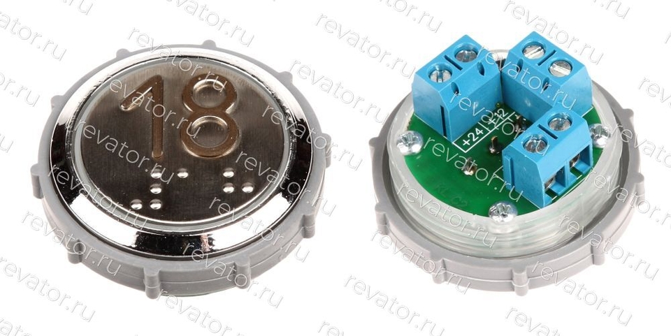 Модуль кнопочный с чернением красная подсветка шрифт Брайля "18" Схема №1 ВК-33-5Б