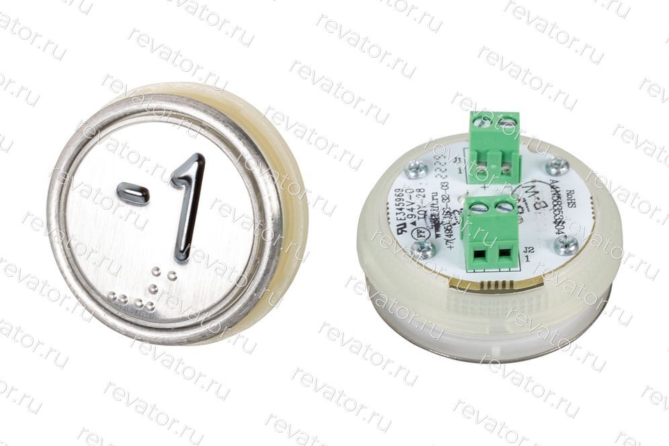 Модуль кнопочный круглый белая подсветка код Брайля "-1" A4N58353$04 MA2D04-S-W-01