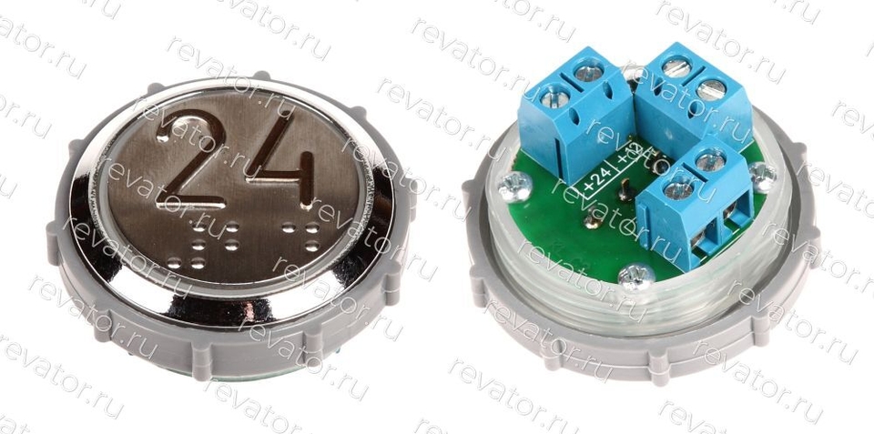 Модуль кнопочный с чернением красная подсветка шрифт Брайля "24" Схема №1 ВК-33-5Б