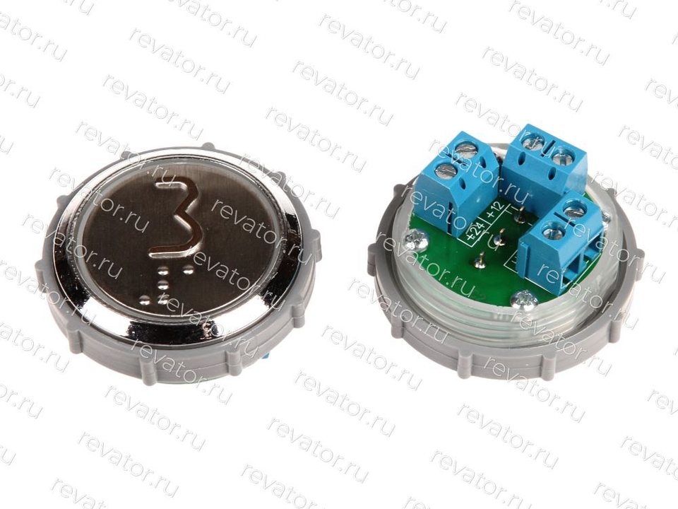 Модуль кнопочный с чернением красная подсветка шрифт Брайля "3" Схема №1 ВК-33-5Б